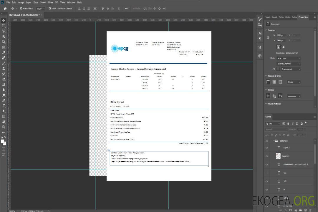 Modèle de facture de services publics d'électricité du Monténégro Elektroprivreda Crne Gore (EPCG) aux formats Word et PDF template